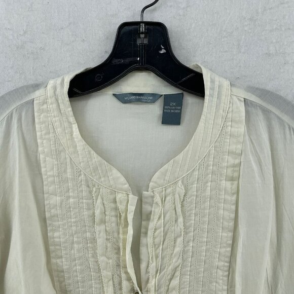Hillard & Hanson Blouse Womens 2X Ivory White Embroidered Half Sleeve V Neck - Picture 6 of 10